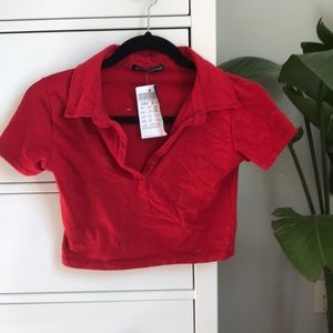 Red crop top with collar